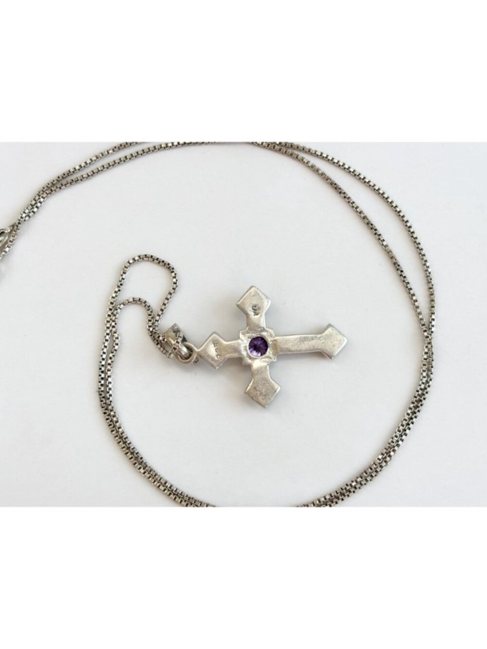 Art Deco Amethyst & Marcasite Sterling Silver 925 Vintage Pendant Necklace - 20" - Picture 12 of 16